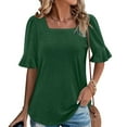 thumbnail image 1 of Aobny Cotton Women Spring Tops Loose Fit Green T-shirts Ruffle Elbow-Length Square Neck Summer Tops Women,XL, 1 of 7
