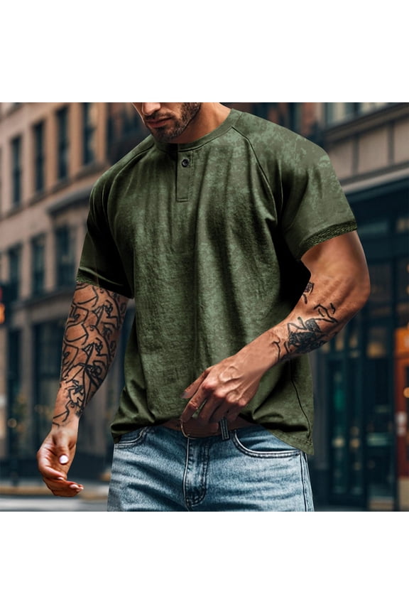 Crew Neck T-Shirts Short Sleeve Casual Button Up Army Green Shirts Camo Men Pullover Men Graphic T Shirts,L