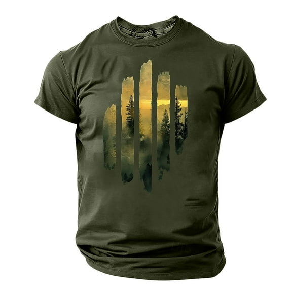 Aobny Crew Neck Tops for Teachers Green Slim Fit Short Sleeve Casual Shirt Men Graphic Pullover Plus Size Tops,L