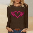 Aobny Cute Boutique Womans Tops Brown Heart Flowy Long Sleeve Crew Neck