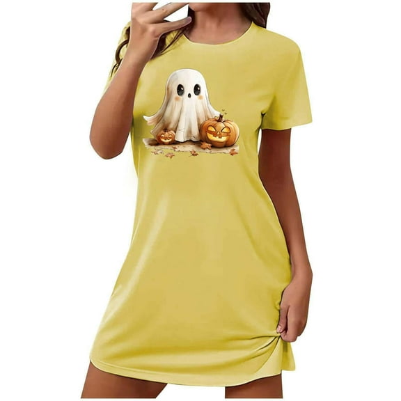 Aobny Cute Christmas Pajamas for Family Yellow Ghost Women Chemise Short Sleeve Short Plus Size Pajamas for Women Set,S