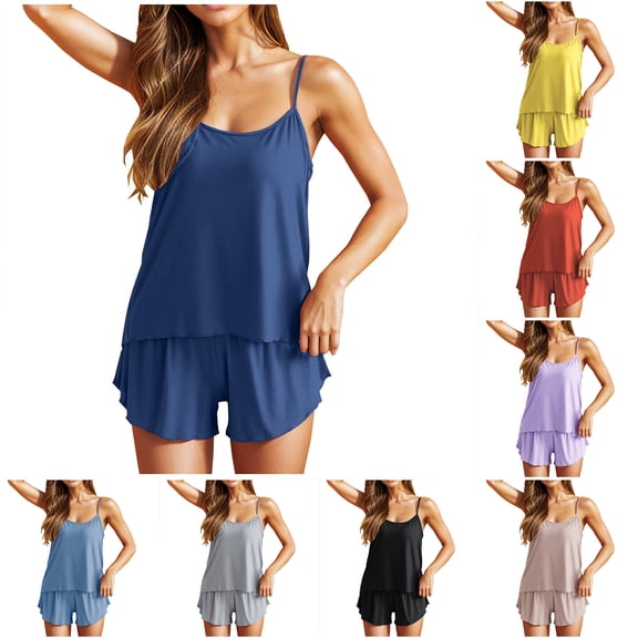 Aobny Cute Christmas Pjs Women's Plus Lightweight Oversized Sleepwear Sets Sleeveless Blue Short Family Pajama Sets,XXXL