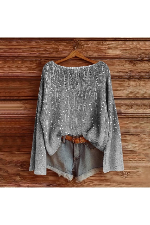 Cute Fall Sweaters Gray Pullover Crew Neck Chunky Sweaters Warm Women Graphic Long Sleeve Sweaters,XL