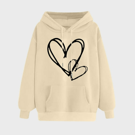 Aobny Cute Going Out Womens Sweatshirts Yellow Long Sleeve Hooded Hoodies Heart Womans Blouses Casual