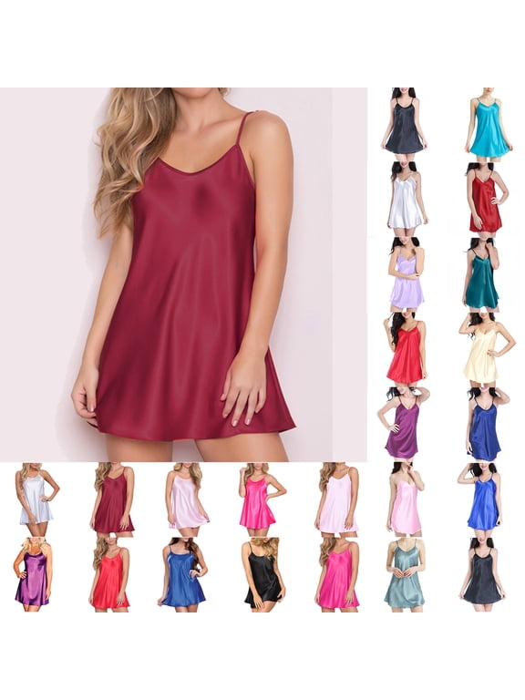 Cute Womens Nightgowns Pink Silk Short Solid Halter Sleeveless Sleep Dress Nightshirts for Lady Winter