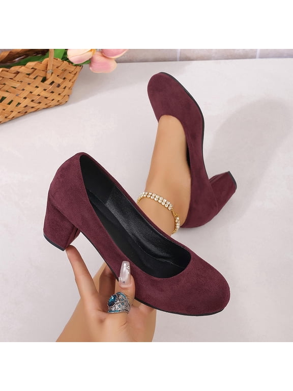 Dress Shoes Woman Shoes Heels Chunky Pumps Shoes High Heels Shoe Mid Heel Round Toe Red Slip-On Soft Toe Summer Shoes,Size 36