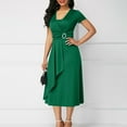 thumbnail image 1 of Aobny Dresses Formal Wrap Green Cocktail V-Neck Short Sleeve Plus Size Casual Summer Dresses for Women 2025, 1 of 6