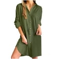 thumbnail image 1 of Aobny Dressy Dresses for Women Linen Cotton Green Shirt Dress Long Sleeve Collared Mini Women Casual Dresses, 1 of 5