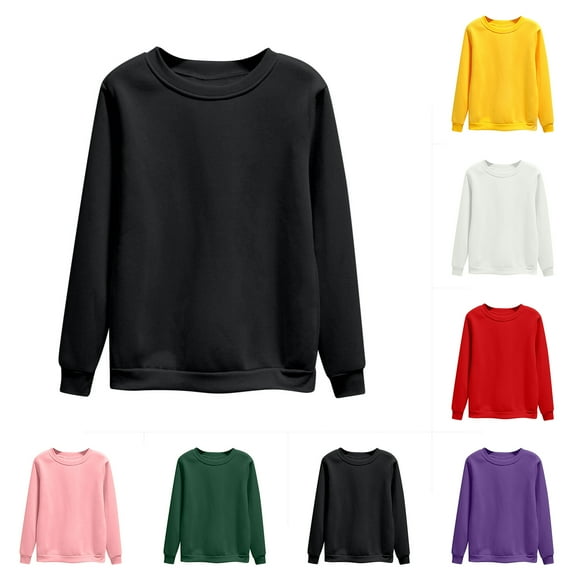 Aobny Elegant Womens Tops Black Sweatshirt Solid Loose Crew Neck Long Sleeve Pullover Tops for Woman Fashion