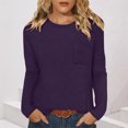 thumbnail image 1 of Aobny Fall Clothes Purple Crew Neck Women Long Sleeve Blouses with Pocket Pullover Waffle Knit Womens Work Tops,XXL, 1 of 7