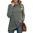 thumbnail image 1 of Aobny Fall Sweaters Women Green Mock Neck Pullover Ribbed Sweater Tunic Solid Long Sleeve Womens Outfits,S, 1 of 6