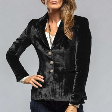 Aobny Fall Womans Jackets Blazer Black Long Sleeve Velvet Cardigan Solid Mid-Length Jackets for Women Casual