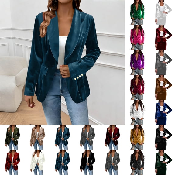 Aobny Fall Womans Jackets Blazer Black Long Sleeve Velvet Cardigan Solid Mid-Length Jackets for Women Casual