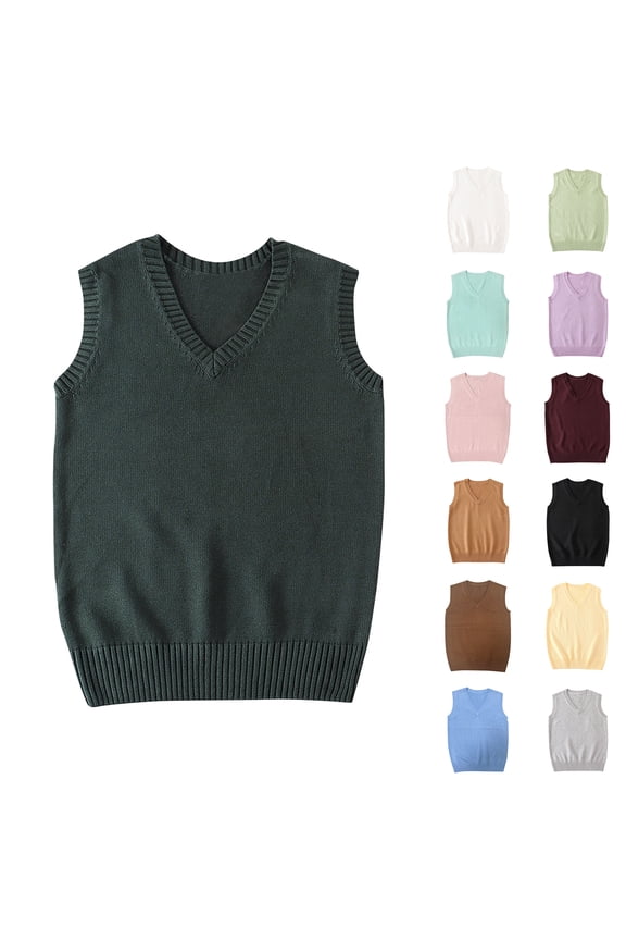 Fall Womens Sweaters Blue Sweater Vest Knitted Sleeveless Argyle V-Neck Pullover Ladies Sweaters 2024