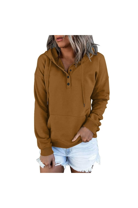 Fancy Tops for Woman Gold Sweatshirt with Pocket Solid Long Sleeve Hooded Hoodie Juniors Tops Dressy