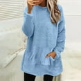thumbnail image 1 of Aobny Fancy Tops for Woman Pajama Blue Crew Neck with Pocket Solid Long Sleeve Pullover Tops for Junior Dressy, 1 of 6