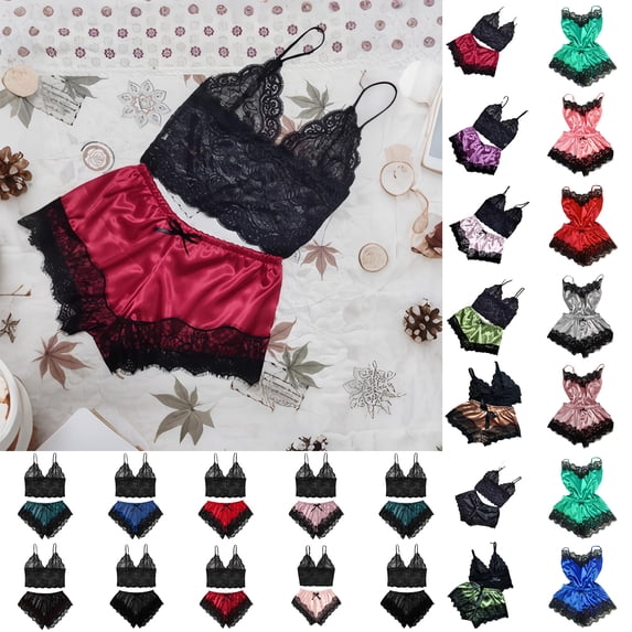 Aobny Fashion Pajamas for Women Thin Green Short Valentine's Day Wide-Leg Sleeveless Halter Sleepwear Sets Ladies Sleep