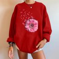 Aobny Fashion Womans Tops Loose Red Crew Neck Sunflower Breast Cancer