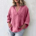 thumbnail image 1 of Aobny Fashion Women's Solid V-neck Casual Pullover Long Sleeved Pocket Top,Pink,L, 1 of 6