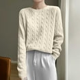 thumbnail image 1 of Aobny Fashion Womens Sweaters Beige Cotton Cable Knit Long Sleeve Crew Neck Pullover Going Out Juniors Outerwear, 1 of 6