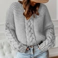 thumbnail image 1 of Aobny Fitted Sweaters for Women Gray Oversized V-Neck Solid Cable Knit Long Sleeve Pullover Juniors Tops Fall, 1 of 6