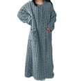 thumbnail image 1 of Aobny Flannel Winter Womens Nightgowns Blue Crew Neck Long Sleeve Solid Long with Pockets Adults Nightgowns Casual, 1 of 8