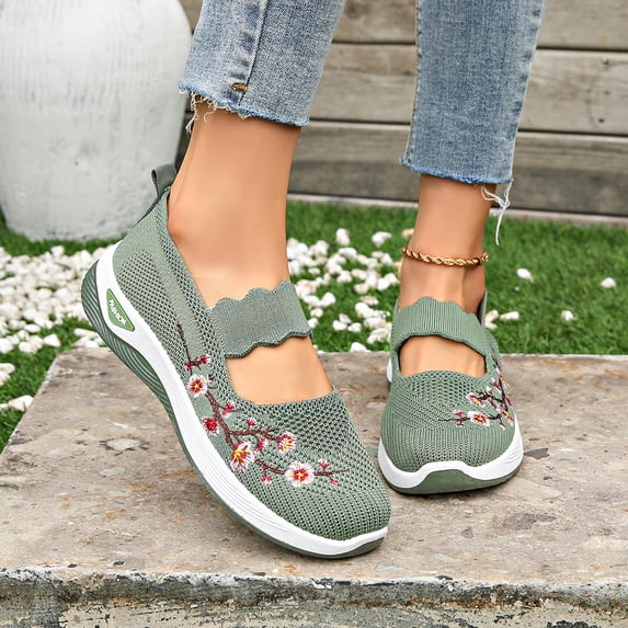 Aobny Flatform Woman Shoes Work Travel Creepers Walking Shoes Slip On Shoes Shoes Round Toe Orthopedic Flat Heel Green Womens Casual Shoes,Size 40