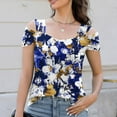 thumbnail image 1 of Aobny Floral Fancy Tops for Women Blue Off The Shoulder T-Shirt Short Sleeve V-Neck Summer Tshirts Shirts for Women, 1 of 8