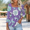 thumbnail image 1 of Aobny Floral Fancy Tops for Women Plus Size Purple T-Shirt 3/4 Sleeve Square Neckline Tops for Women Trendy Sexy, 1 of 7