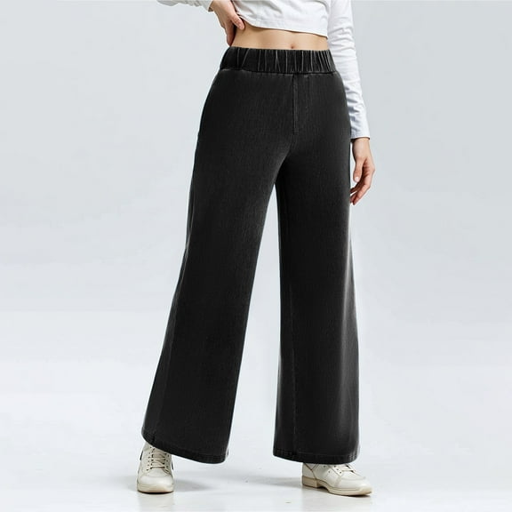 Aobny Flowy Jeans for Women Baggy Denim Black Jeans High Waisted Full Boyfriend Comfy Pants Women