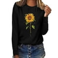 thumbnail image 1 of Aobny Flowy Women's Leisure T-Shirt Work Black Tees Sunflower Long Sleeve Crew Neck Adults T-shirts, 1 of 6