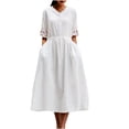 thumbnail image 1 of Aobny Flowy Womens Summer Dresses Modest White T-Shirt Midi Embroidered V-Neck 3/4 Sleeve Cute Spring Dresses for Women, 1 of 5