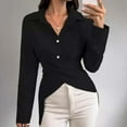 thumbnail image 1 of Aobny Formal Classy Womens Shirts Black Long Sleeve Wrap Solid V-Neck Blouse Juniors Tops Going Out, 1 of 6