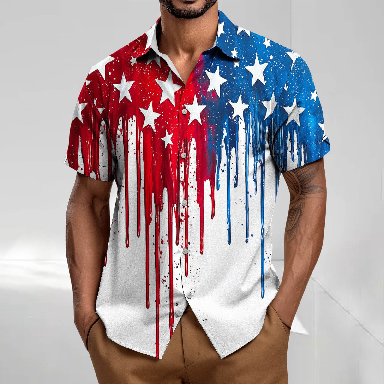 Aobny Fourth of July Shirt for Men Oversized Patriotic Polos Short ...