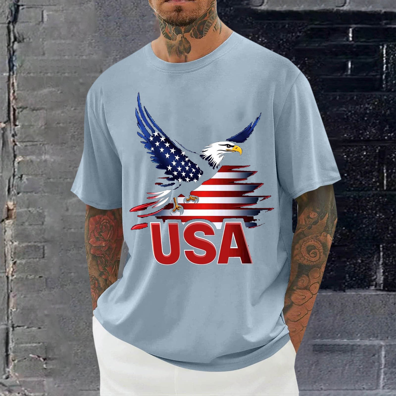 Aobny Fourth of July T-Shirts for Men Patriotic Clothes Short Sleeve ...