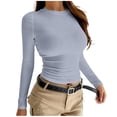 thumbnail image 1 of Aobny Funny Tshirts Basic Compression Women T-shirts Long Sleeve Blue High Neck Pullover Dress Blouses for Women,S, 1 of 5