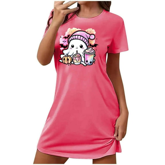 Aobny Ghost Womens Nightgowns & Sleepshirts Pink Cute Night Gown Short Short Sleeve Sexy Sleepwear for Women,XXL