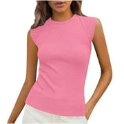 Aobny Going Out Casual Womens Tank Tops Pink Basic Cotton Tops Crew Neck Ribbed Muscle Tank Tops for Adult
