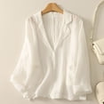 thumbnail image 1 of Aobny Going Out Tops for Women Summer Gauze White Cotton Linen Blouses Long Sleeve Collared Women's Plus Size Tops,M, 1 of 9