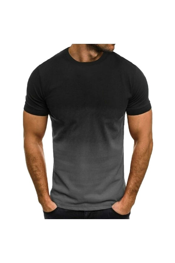 Gradient T Shirt Men Baggy Loose Fit Clothing Short Sleeve Big & Tall Crew Neck T-Shirt,Black,3XL