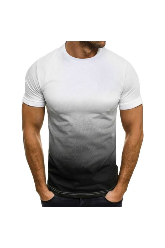 Gradient T Shirt Men Baggy Loose Fit Clothing Short Sleeve Big & Tall Crew Neck T-Shirt,White,3XL