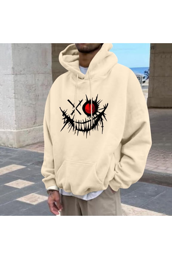 Graphic Mens Hoodie Beige Lightweight Hoodies Hooded Anime Pullover Y2k Hoodie,L