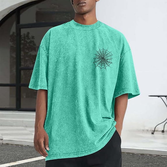 Aobny Graphic Tshirt for Men Cotton Baggy Shirt Big & Tall Short Sleeve High Neck Tshirt,Green,3XL
