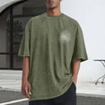 thumbnail image 1 of Aobny Graphic Tshirt for Men Cotton Baggy Shirt Big & Tall Short Sleeve High Neck Tshirt,Green,L, 1 of 5