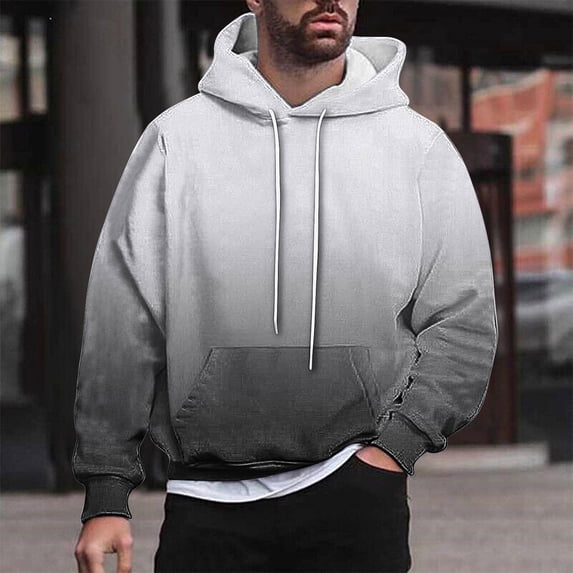 Aobny Gray Bowling Shirts for Men Hoodie Gradient Oversized Hooded Tops Big & Tall Mens Streetwear,XXXL
