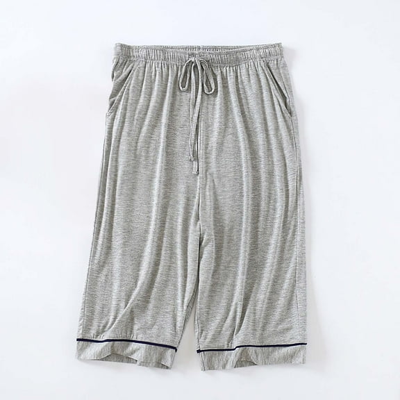 Aobny Gray Men's Pajama Bottoms Plus Size Modal Sleep Pants Straight-Leg Short Men Pajama Set,XL