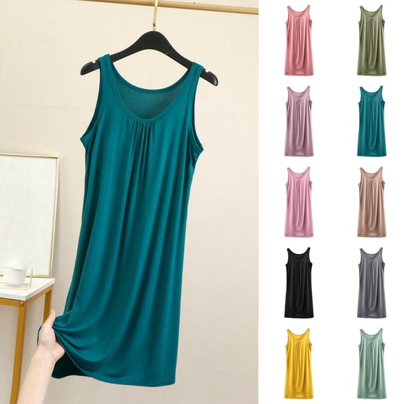Aobny Gray Plus Size Sleepwear Cotton Women Nightgown Long Crew Neck Sleeveless Chemise,XXXXL