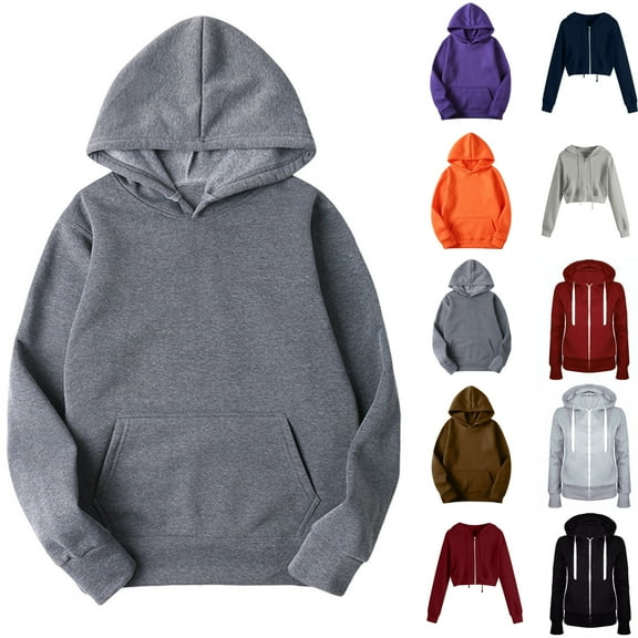 Aobny Gray Sweatshirt Women with Pocket Hoodie Hooded Long Sleeve Cute Women Sweatshirts