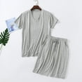 thumbnail image 1 of Aobny Gray Trendy Men's Pajamas Modal 2 Piece Sleepwear Sets Solid Short Sleeve Short V-Neck Pjs for Adult Lounge, 1 of 8