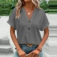 thumbnail image 1 of Aobny Gray Women's Tops Casual Eyelet Button Blouses & Tops Blouse Short Sleeve V-Neck Date Night Tops for Women,L, 1 of 6